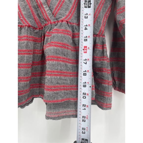 Madewell Faux Wrap Top Peplum Women's Small Gra Red Striped V Neck 3/4‎ Sleeve - Picture 11 of 13